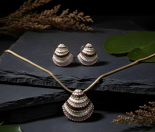 Blingss Exclusive Luxury Range Shell Pendant Necklace Set For Ladies Anti Tarnish With Enamel Coating