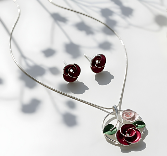 Blingss Exclusive Luxury Range Rose Pendant Necklace Set For Ladies Anti Tarnish With Enamel Coating