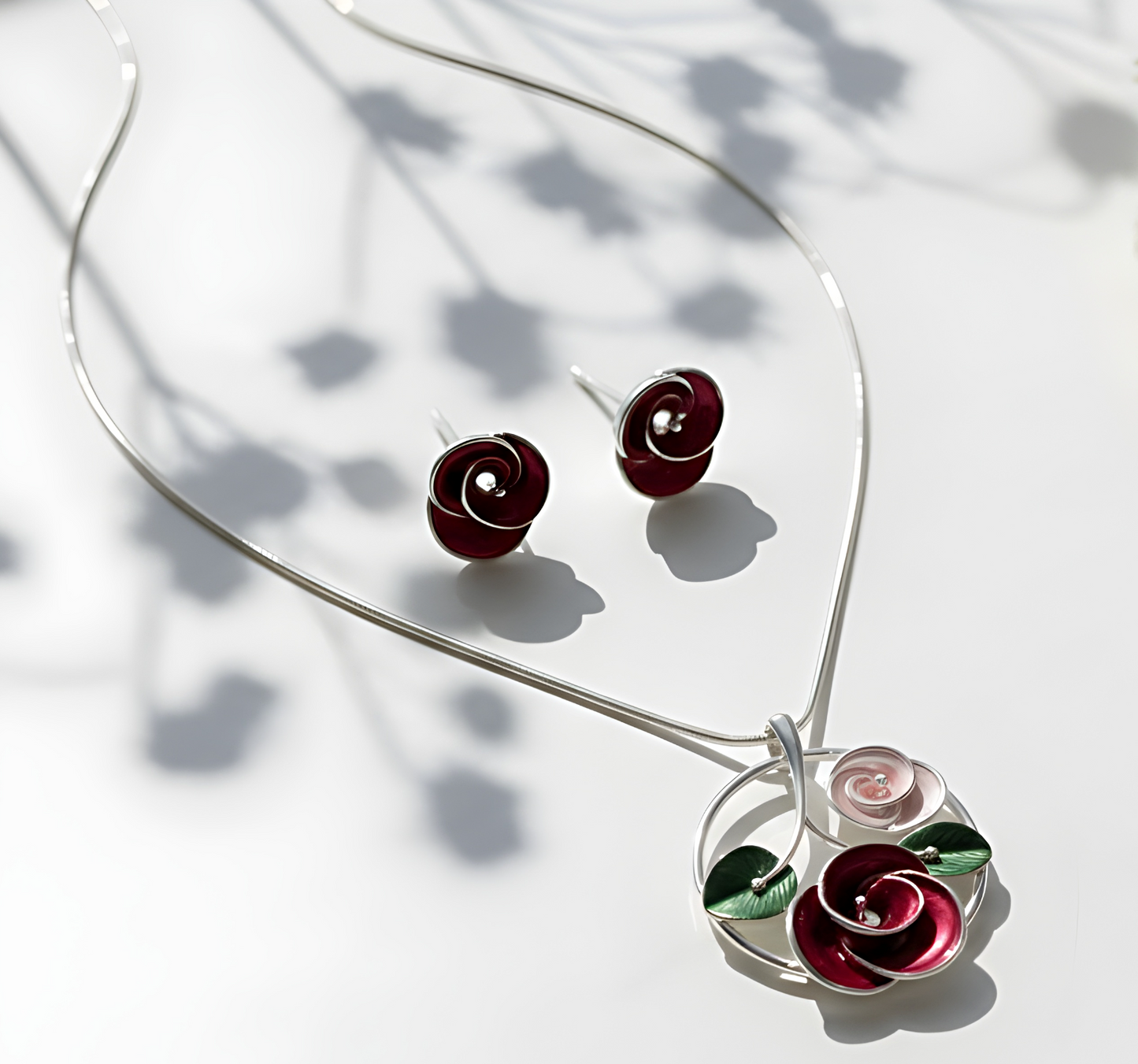 Blingss Exclusive Luxury Range Rose Pendant Necklace Set For Ladies Anti Tarnish With Enamel Coating