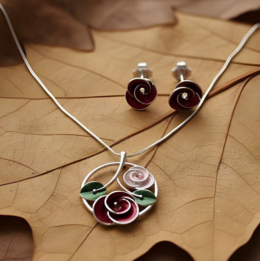Blingss Exclusive Luxury Range Rose Pendant Necklace Set For Ladies Anti Tarnish With Enamel Coating