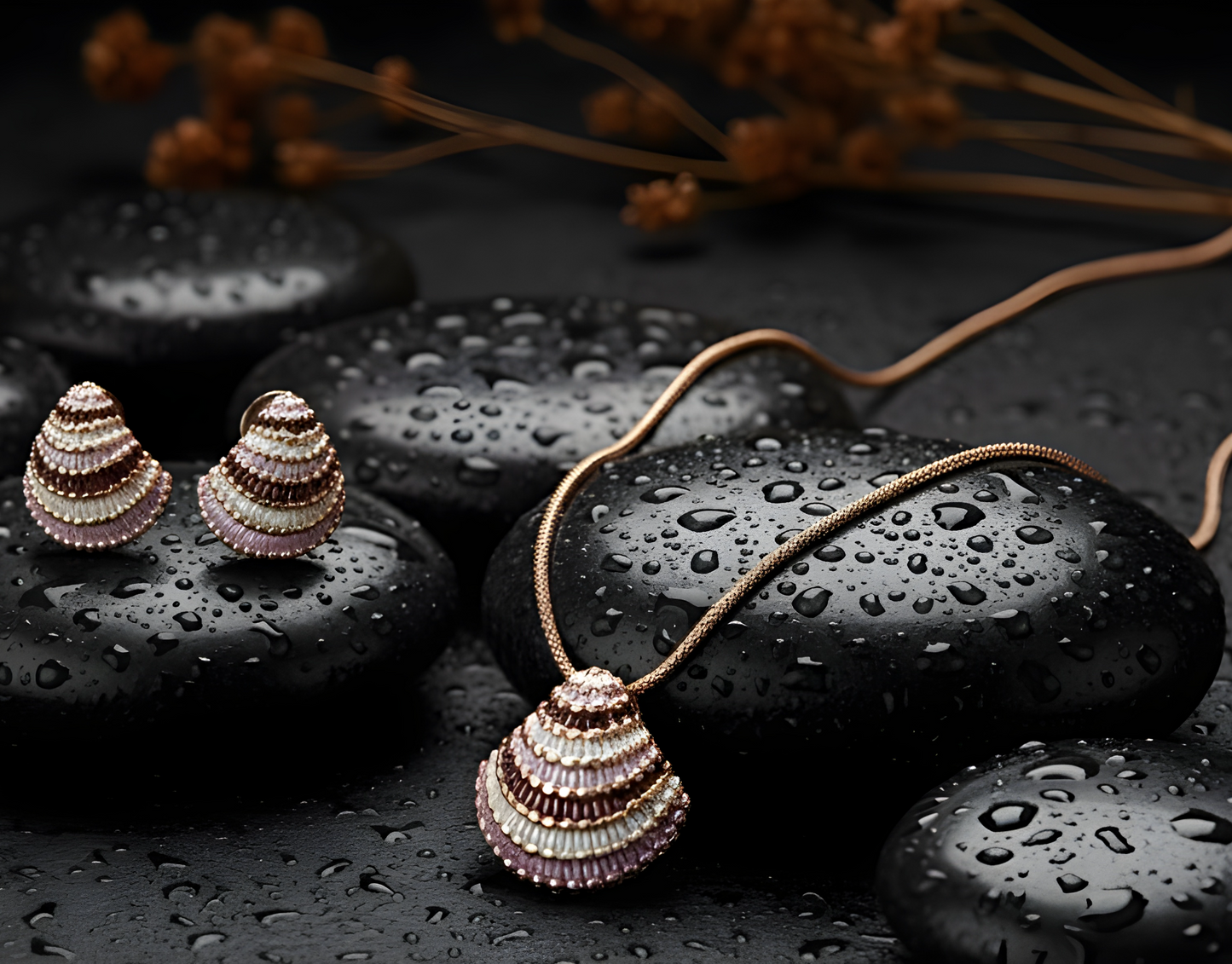 Blingss Exclusive Luxury Range Shell Pendant Necklace Set For Ladies Anti Tarnish With Enamel Coating