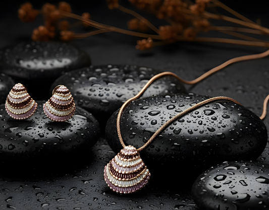 Blingss Exclusive Luxury Range Shell Pendant Necklace Set For Ladies Anti Tarnish With Enamel Coating