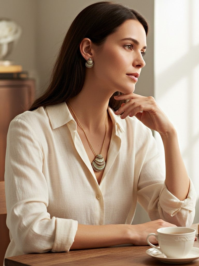 Blingss Exclusive Luxury Range Shell Pendant Necklace Set For Ladies Anti Tarnish With Enamel Coating